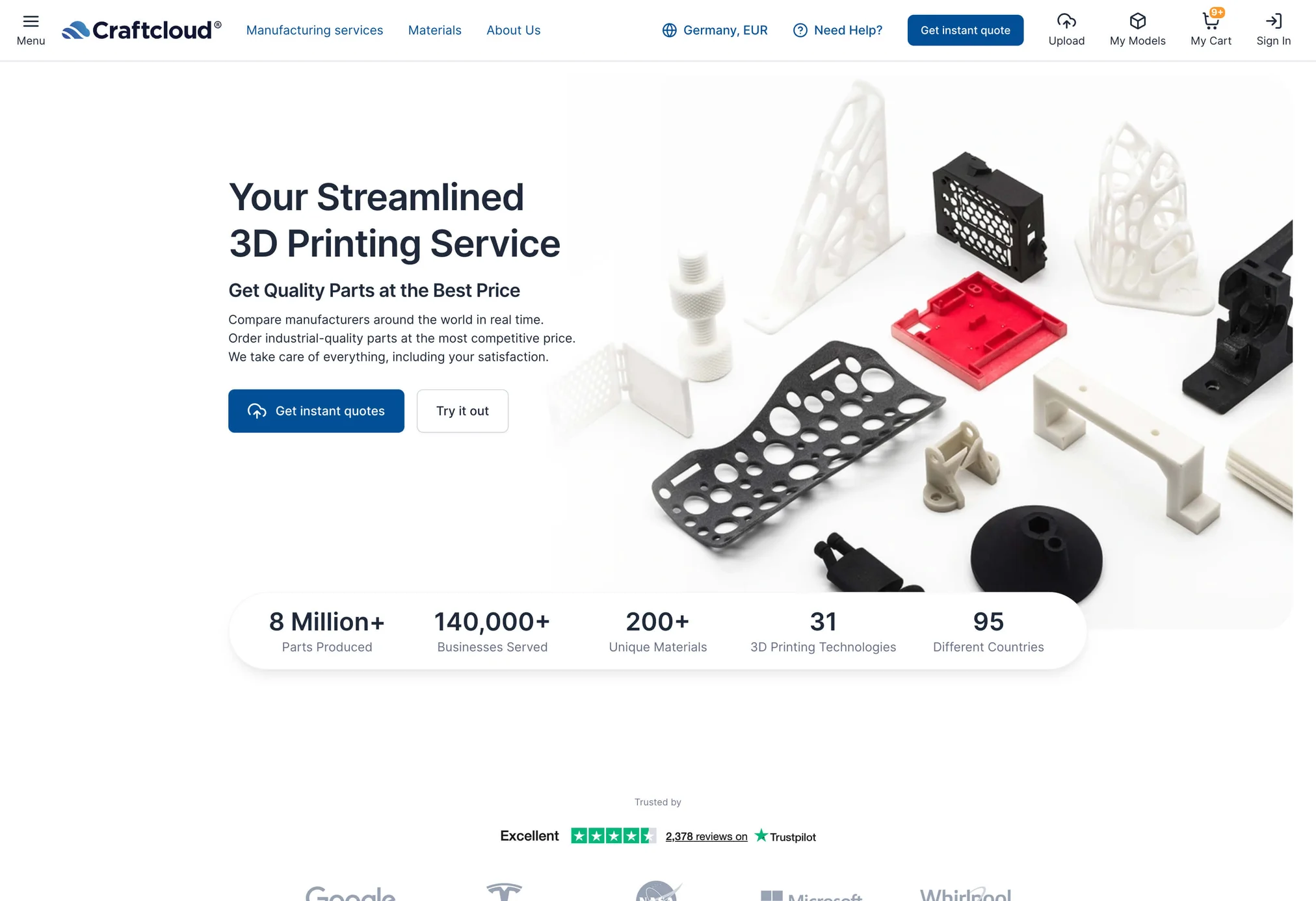 Screenshot of Craftcloud web application